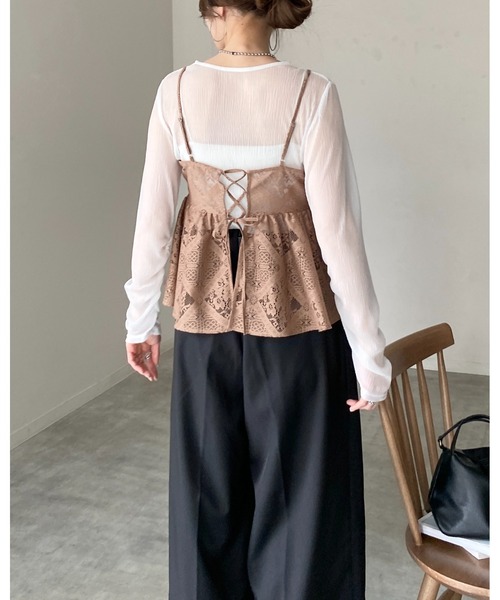 She's Closet キャミソール バックリボン クロシェ編み風 レース