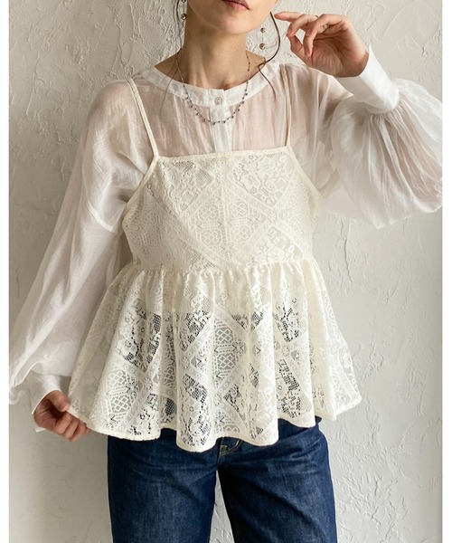 She's Closet キャミソール バックリボン クロシェ編み風 レース