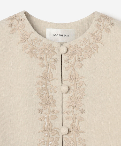ベスト ジレ INTO THE EAST｜コットンリネン 刺繍ベスト Beige WOMEN レディースの画像