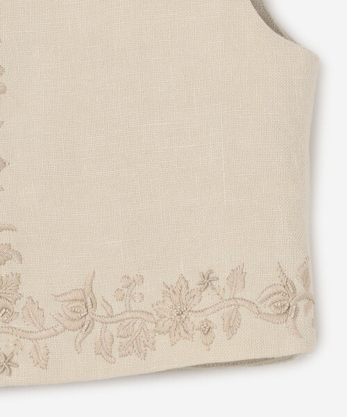 ベスト ジレ INTO THE EAST｜コットンリネン 刺繍ベスト Beige WOMEN レディースの画像