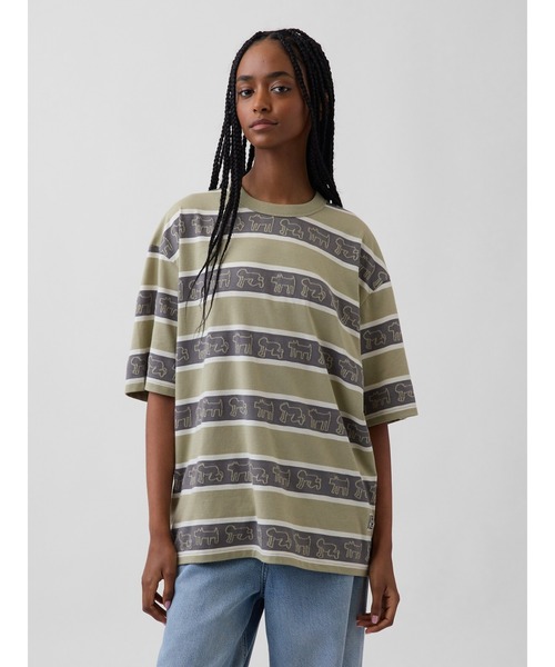 GAP（ギャップ） tシャツ キース・ヘリング オーバーサイズ ストライプ