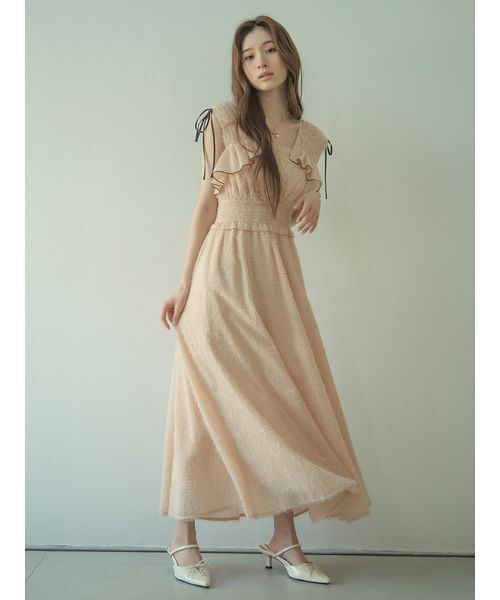 新品未使用　リリーブラウン　フリンジジャガードシャーリングワンピース LILY BROWN（リリーブラウン） ワンピース フリンジジャガード