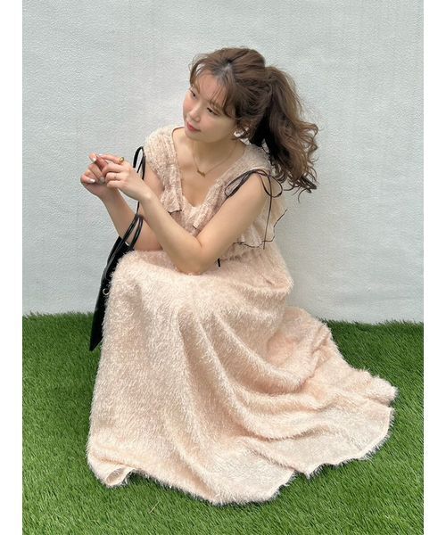 新品未使用　リリーブラウン　フリンジジャガードシャーリングワンピース LILY BROWN（リリーブラウン） ワンピース フリンジジャガード