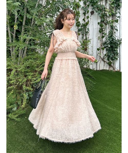 新品未使用　リリーブラウン　フリンジジャガードシャーリングワンピース LILY BROWN（リリーブラウン） ワンピース フリンジジャガード