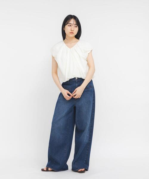 美品◆KBFバルーン袖リボンブラウス KBF（ケービーエフ） ブラウス シャツ バルーンリボンブラウス