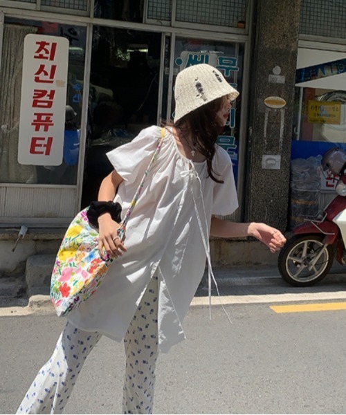 ブラウス シャツ 半袖 半袖パフスリーブチュニック レディース
