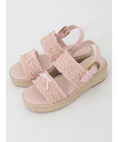 PINK HOUSE　ピンクハウス　サンダル　ダブルリボン　ベージュ　美品　Ｌ PINK HOUSE（ピンクハウス） サンダル フリル使いサンダル レディース