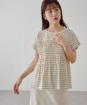 tシャツ 半袖 ボーダーシャーリングTシャツ ...の詳細画像1