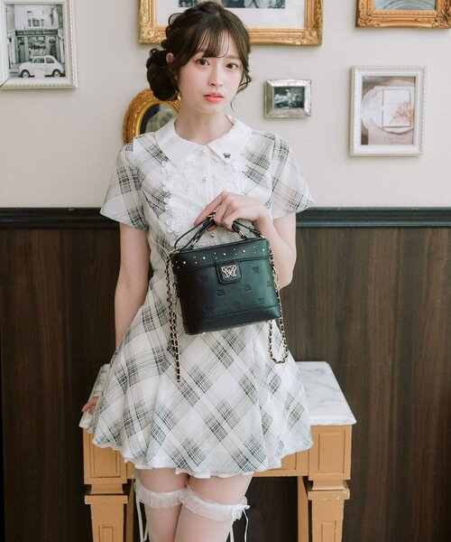 Aimerianejoie ワンピース 半袖 Aimerianejoieレース切替ワンピース