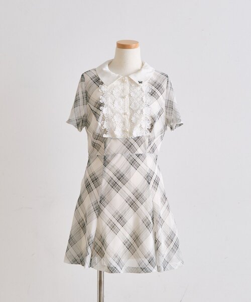 Aimerianejoie ワンピース 半袖 Aimerianejoieレース切替ワンピース
