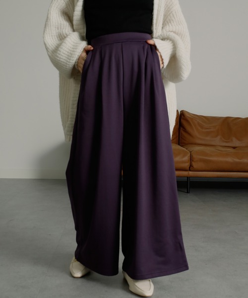 RANAN スラックス パンツ 「低身長サイズ有」裏起毛ロングフレア