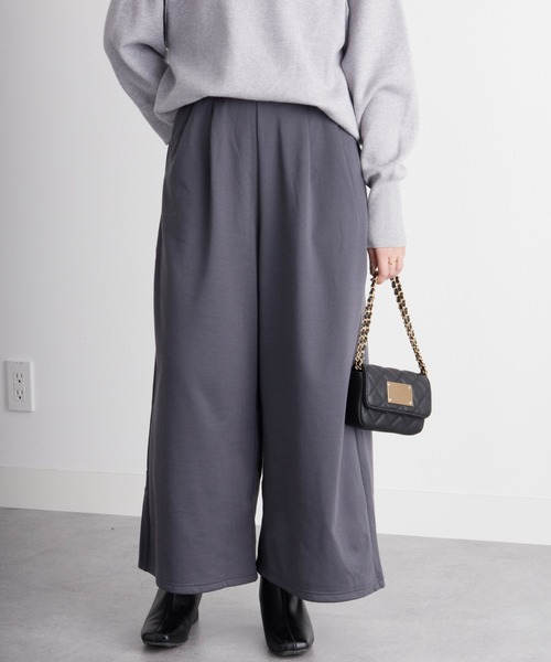 RANAN（ラナン） パンツ 裏起毛ロングフレア2タックワイドパンツ