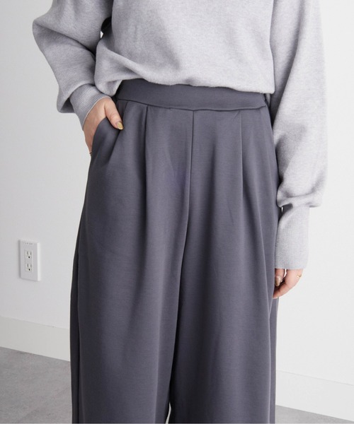 RANAN（ラナン） パンツ 裏起毛ロングフレア2タックワイドパンツ