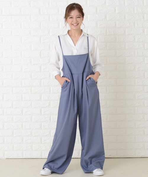 Rirandture ベアリボンオールインワン グレー　青系　XS Lace Ladies（レースレディース） サロペット オーバーオール ゆったり