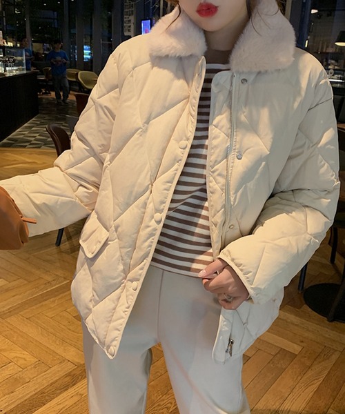 ジャケット ブルゾン エコファー襟付きキルティングジャケット  