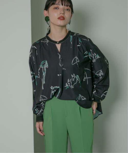 新品 Eimee Law ホース柄フロントタックブラウス　ブラック エイミーロウ Eimee Law（エイミーロウ） シャツ ブラウス Horse柄フロントタックBL