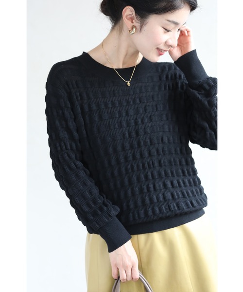 tシャツ ぽこぽこ浮き立つ立体柄ニットプルオーバートップス レディース