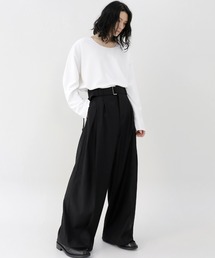 【値下げ】attisession ベルト2タックワイドパンツ　ネイビー UNTITLED パンツ ベルト付き2タックパンツ レディース