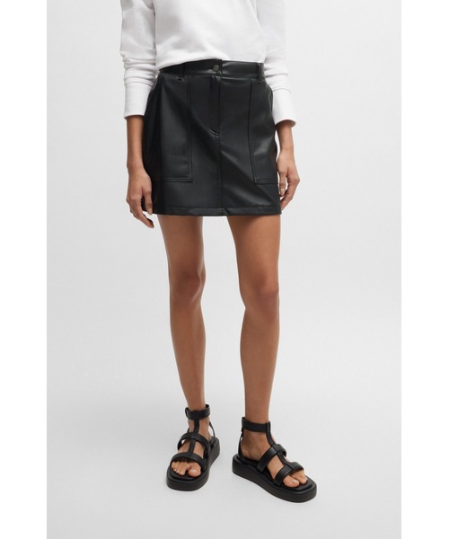 Hugo Boss 光沢のあるレザーのペンシルスカート BOSS - スリムフィット ペンシルスカート レザー - ブラック
