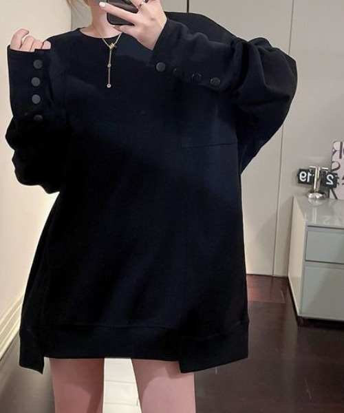 deux amour tシャツ 袖ボタンクルーネックロンT レディース : ZOZOTOWN
