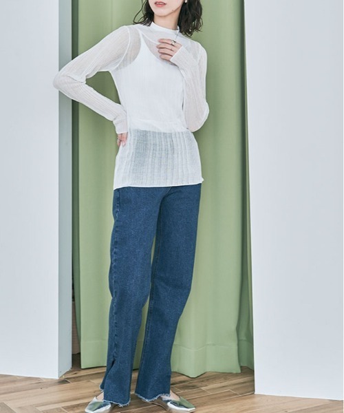 ニット セーター リブ×シアーニット レディース Gready Brilliant ニット セーター シアーリブバイカラー