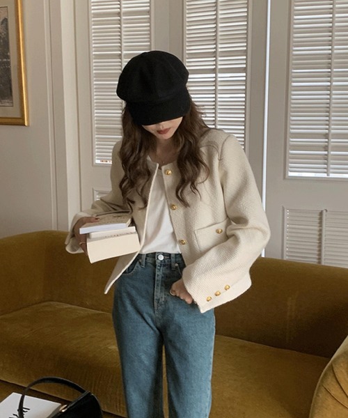 MAISON DE THERESE ジャケット ノーカラージャケット ゴールドボタン