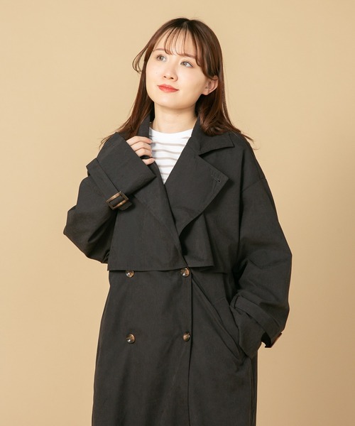【SALE】ロング チェック コットンブレンド トレンチコート トレンチコート コート 「 低身長向けサイズ 」 ロングトレンチ