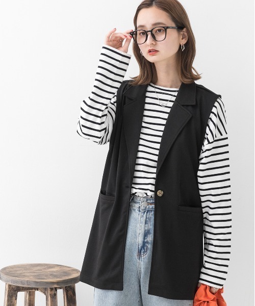 ad thie（アドティエ） ベスト ジレ ストレッチ素材 ポケット付き