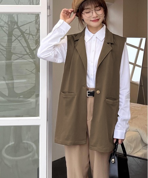 ad thie（アドティエ） ベスト ジレ ストレッチ素材 ポケット付き