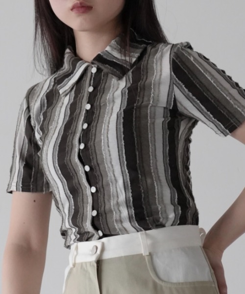 tシャツ stripe fluff tops レディース