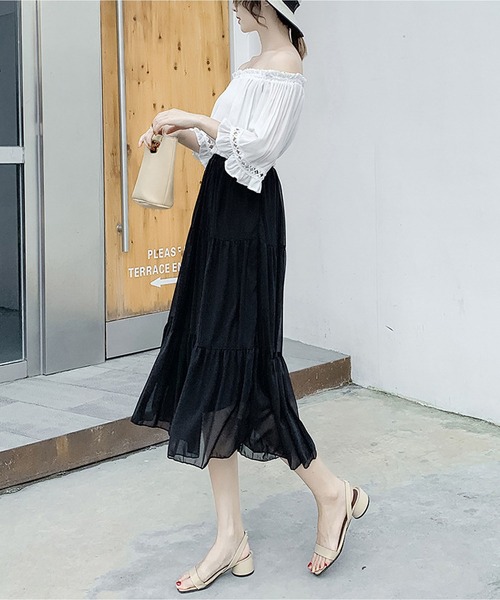 BLANC FICELLE ロング スカート シフォン 裏地付き ハイウエスト