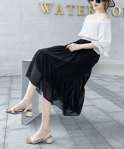 BLANC FICELLE スカート シフォン 裏地付き ハイウエスト スカート