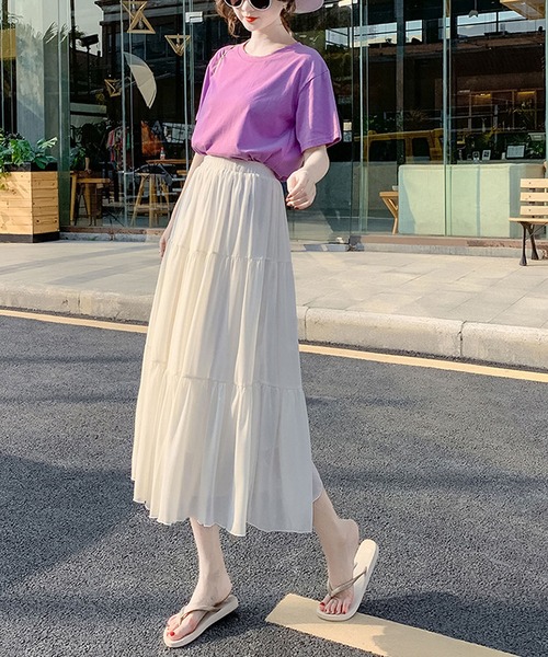 BLANC FICELLE スカート シフォン 裏地付き ハイウエスト スカート