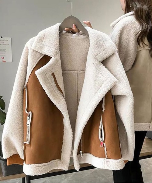 LL(145〜155)アナスイミニフェイクムートンコートジャケットアイボリー