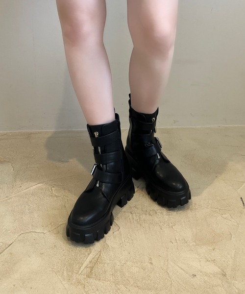 プラダ ブーツ 24cm ミドル サイドジッパー バイカラー