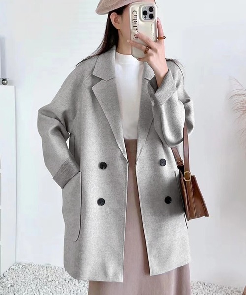 TRAY-UP ビックカラースタジャン　グレー　アウター　Mサイズ　ウール SpRay（スプレイ） コート アウター 圧縮ウールBIGジャケット