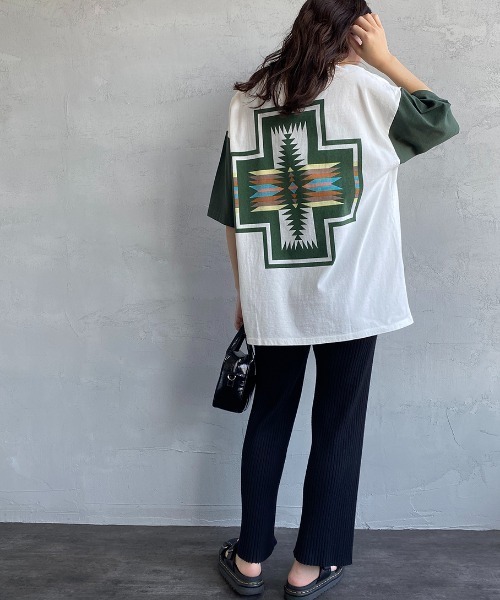 [PENDLETON] короткий рукав футболка M белый × черный женский 