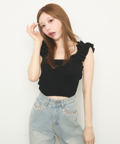 TITTY＆CO. ジーンズ デニム デニムパンツ ビジュー付きデニム