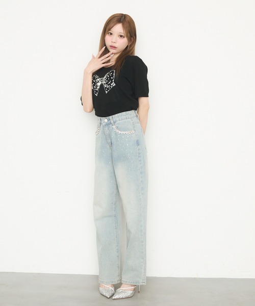 TITTY＆CO. ジーンズ デニム デニムパンツ ビジュー付きデニム