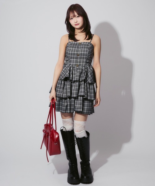 sunsetpark チェック柄ティアードミニワンピース ALLuRing ChaRm ワンピース Check Tiered Mini Cami Dress / チェック