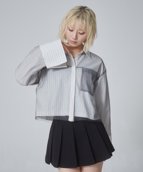 ブラウス シャツ チュールドッキングブラウス レディース ENVYM ブラウス シャツ チュールドッキングショートシャツ