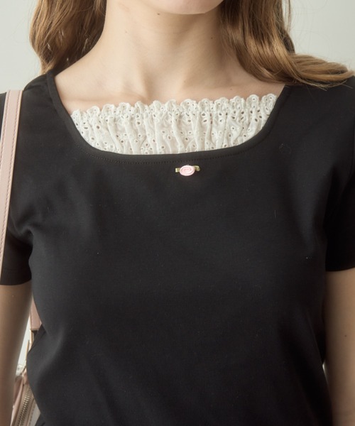 ローズさま専用 COFREX】 配色 スタンド ギャザーブラウス 五分袖 レディース