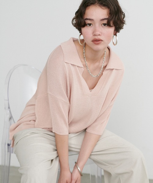 LARUTA ニット セーター 「LARUTA」スキッパー半袖ニットプル