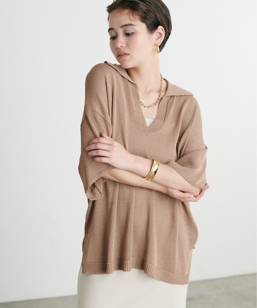 LARUTA ニット セーター 「LARUTA」スキッパー半袖ニットプル