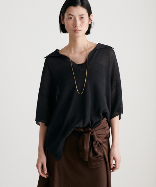 LARUTA ニット セーター 「LARUTA」スキッパー半袖ニットプル