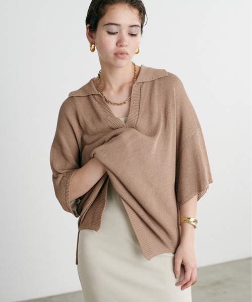 LARUTA ニット セーター 「LARUTA」スキッパー半袖ニットプル
