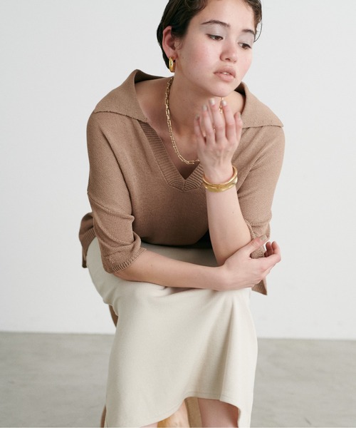 LARUTA ニット セーター 「LARUTA」スキッパー半袖ニットプル