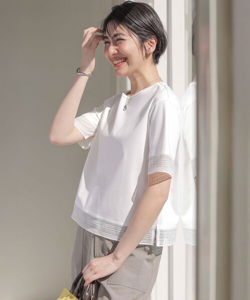 tシャツ 「洗える」スムースジャージー レース カットソー レディース