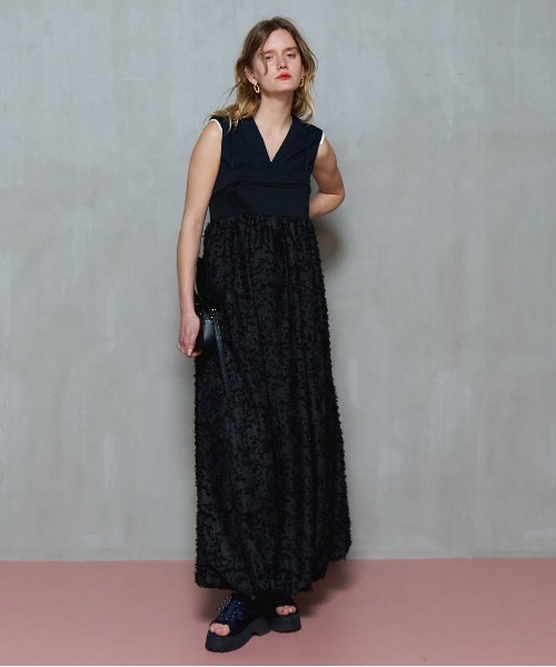 パーティードレス ワンピース 入学式 Docking Jacquard Balloon Dress/ドッキングジャガードバルーンワンピースの画像