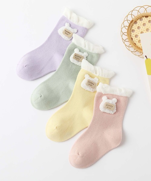mosox 靴下 「MOSOX」くまさんキッズソックス4足セット キッズ 子供